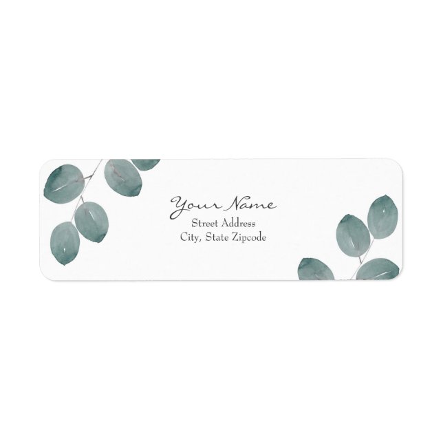 Watercolor Silver Dollar Eucalyptus Leaves Label (Front)