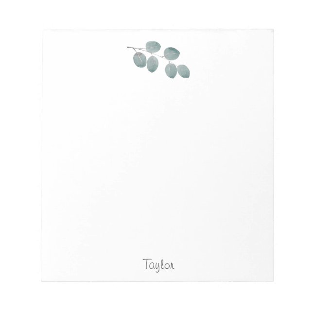 Watercolor Silver Dollar Eucalyptus Leaves Notepad (Front)