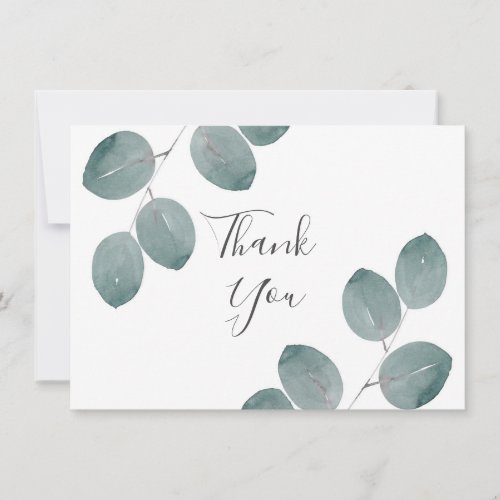 Watercolor Silver Dollar Eucalyptus Leaves Thank You Card