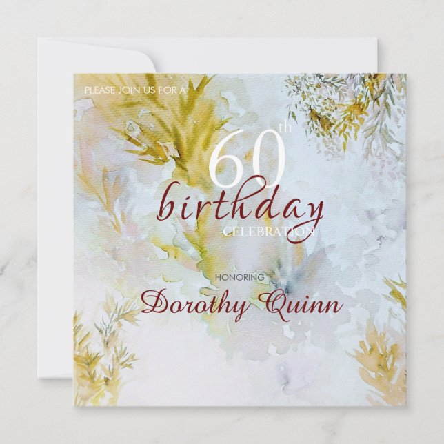 Watercolor Silver & Gold Leaves Birthday Invitation (Front)