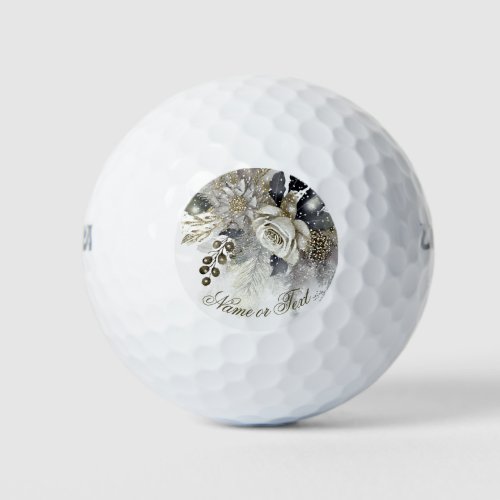 Watercolor Silver Golden White Roses Flowers Golf Balls