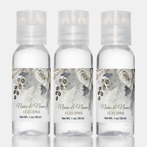 Watercolor Silver Golden White Roses Flowers Hand Sanitizer