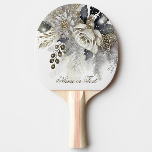 Watercolor Silver Golden White Roses Flowers Ping Pong Paddle