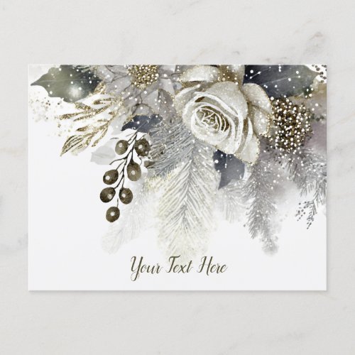 Watercolor Silver Golden White Roses Flowers Postcard