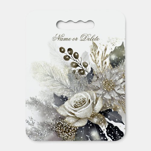 Watercolor Silver Golden White Roses Flowers Seat Cushion