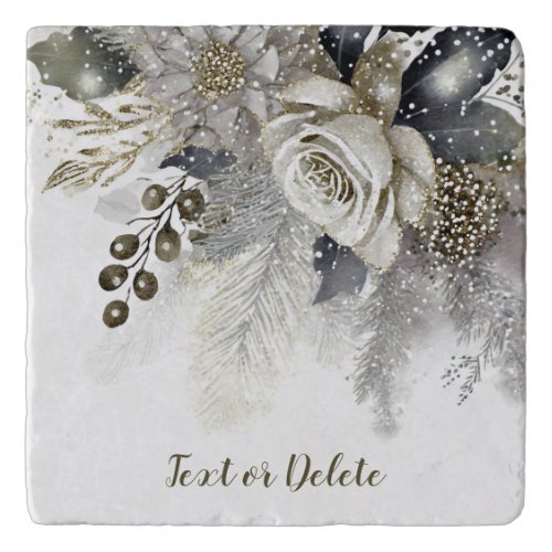 Watercolor Silver Golden White Roses Flowers Trivet