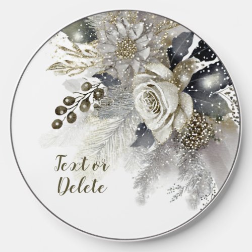 Watercolor Silver Golden White Roses Flowers Wireless Charger