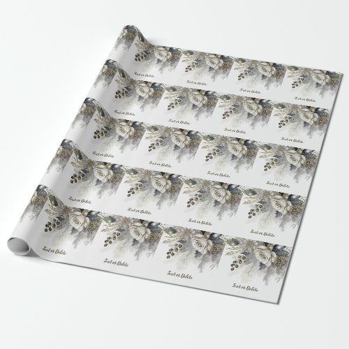 Watercolor Silver Golden White Roses Flowers Wrapping Paper