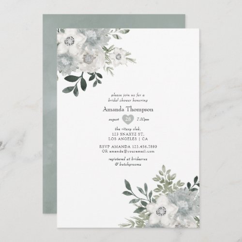 Watercolor Silver Sage Bridal Shower Invitation