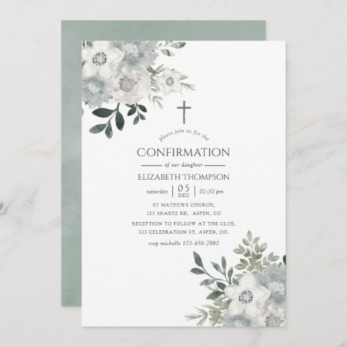 Watercolor Silver Sage Floral Confirmation Invitation