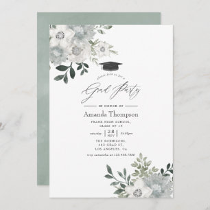 Watercolor Silver Sage Floral Graduation Party Invitation