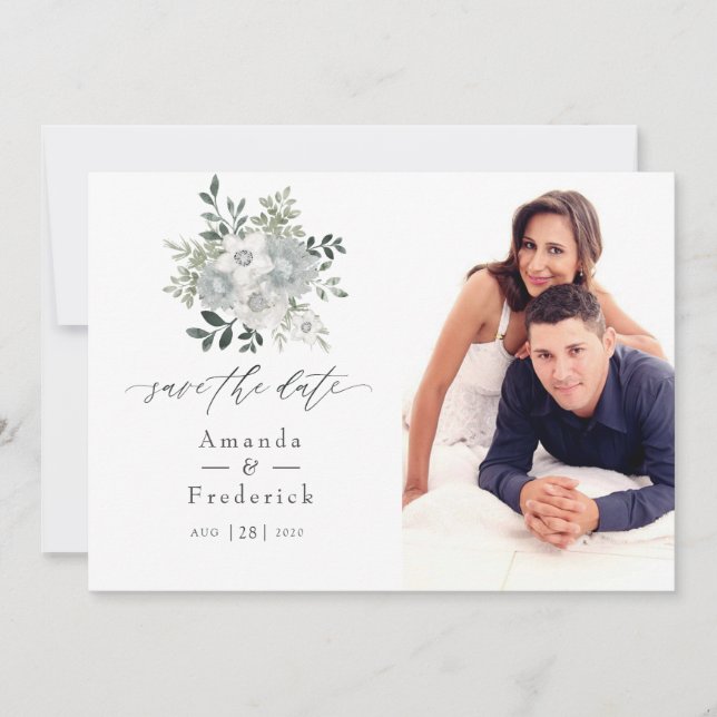 Watercolor Silver Sage Floral Wedding Save The Date (Front)