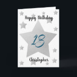 Watercolor Silver Stars 13th Birthday Card<br><div class="desc">Personalized silver watercolor stars 13th birthday card for him. The front features watercolor grey stars and a place for you to personalize with the birthday recipient's name. The inside card message can be easily personalized and the back with the year. This stars personalized 13th birthday card would make a unique...</div>
