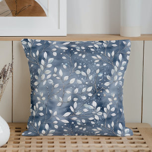 Watercolor Silver Winter Foliage Throw Pillow