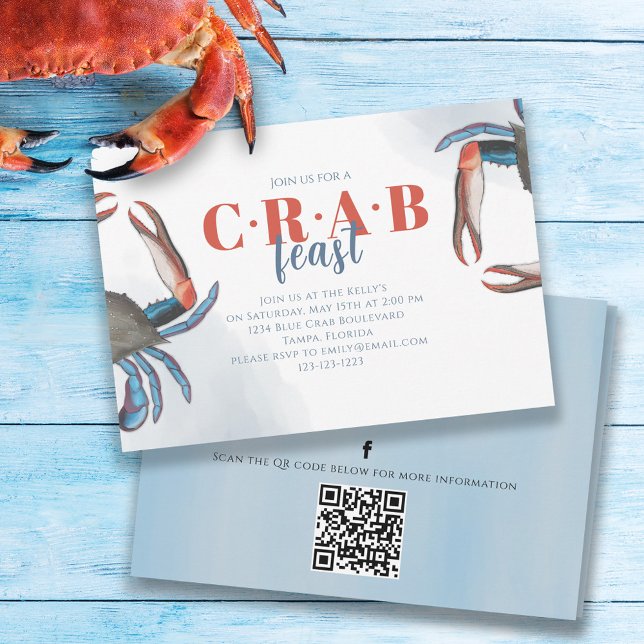 Watercolor Simple Blue Crab QR Code Social Media Invitation (Creator Uploaded)