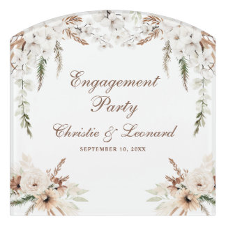 Watercolor Simple Elegant Boho Engagement Party Door Sign