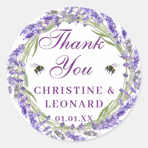 Watercolor Simple Elegant Wedding Thank You  Classic Round Sticker