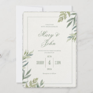 Watercolor Simple Faux Deckled-Edge Wedding Invite