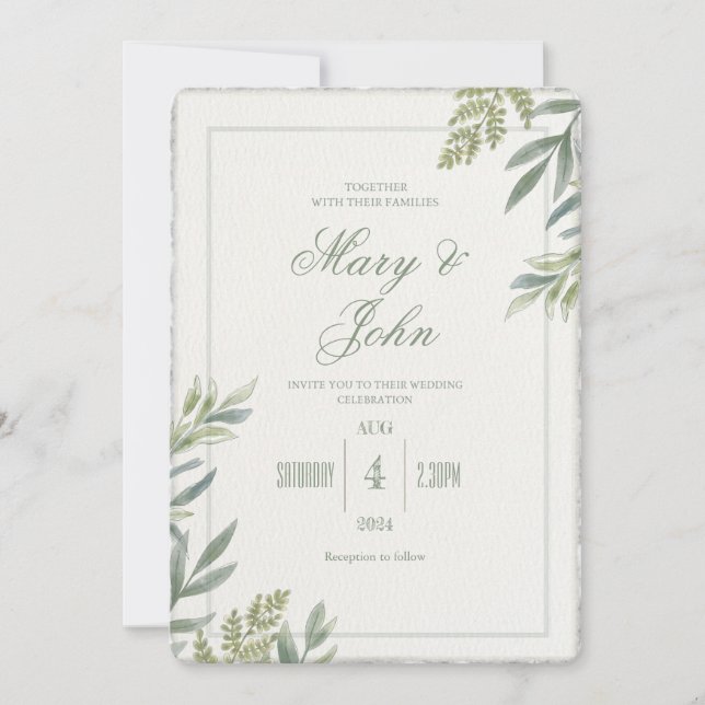 Watercolor Simple Faux Deckled-Edge Wedding Invite (Front)