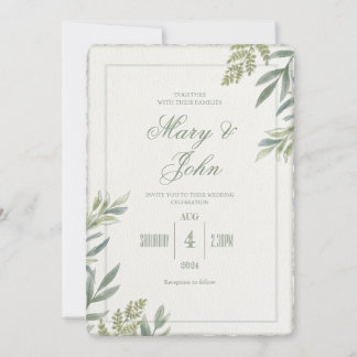 Watercolor Simple Faux Deckled-Edge Wedding Invite