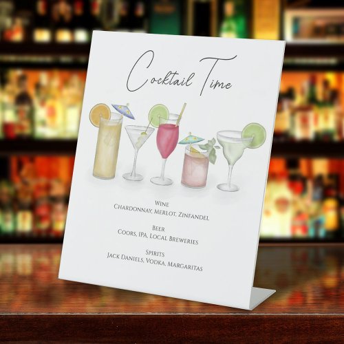 Watercolor Simple Fun Whimsical Cocktail Drinks  Pedestal Sign