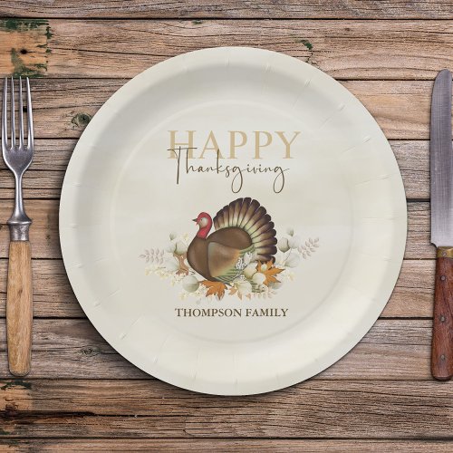 Watercolor Simple Happy Thanksgiving Simple Turkey Paper Plates
