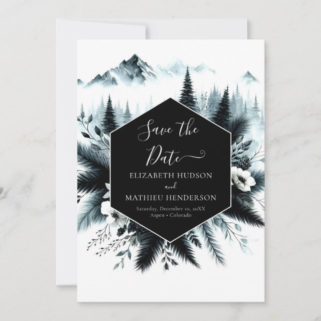 Watercolor Simple Mountain Wedding Save The Date (Front)