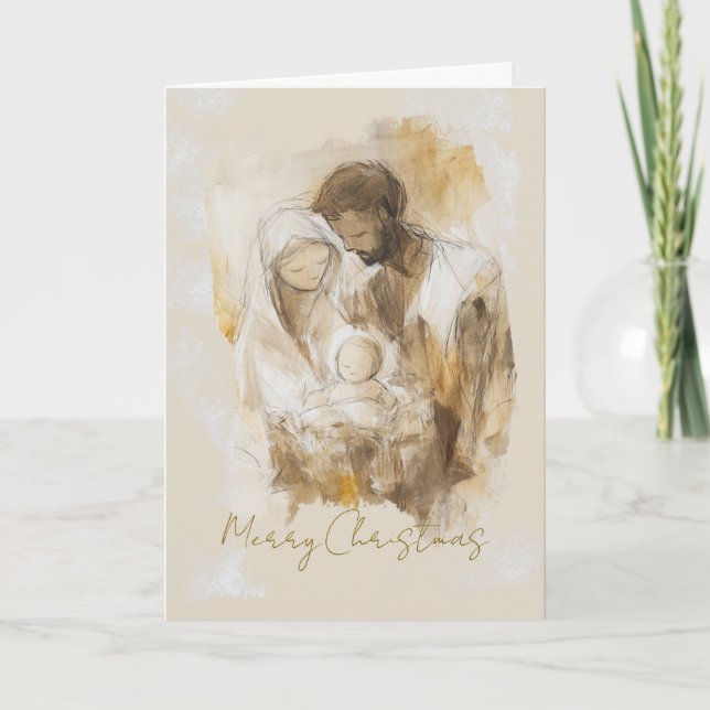 Watercolor Simple Nativity Christmas Holiday Card (Front)