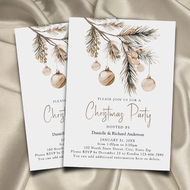 Watercolor Simple Neutral Christmas Party Invitation (Creator Uploaded)
