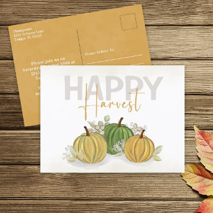 Watercolor Simple Pumpkin Gourd Happy Harvest Postcard