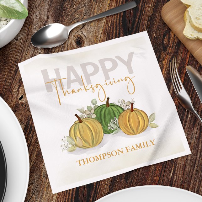 Watercolor Simple Pumpkin Gourd Happy Thanksgiving Napkins (Happy Thanksgiving watercolor gourds. )