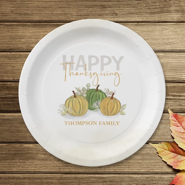 Watercolor Simple Pumpkin Gourd Happy Thanksgiving Paper Plates (Creator Uploaded)
