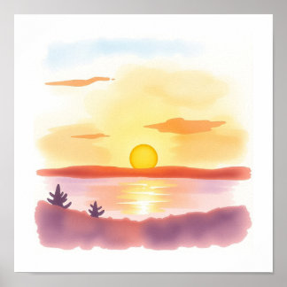 Watercolor SIMPLE Sunset Art Poster