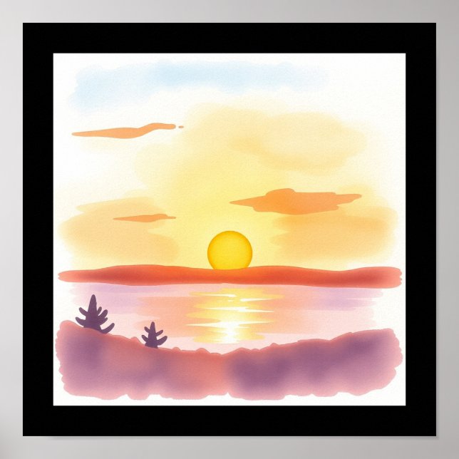 Watercolor SIMPLE Sunset Art Poster (Front)