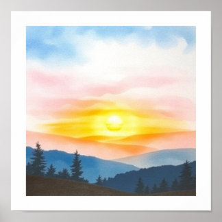 Watercolor SIMPLE Sunset Art Poster