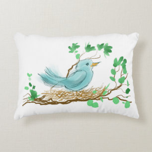 Watercolor singing bird accent pillow