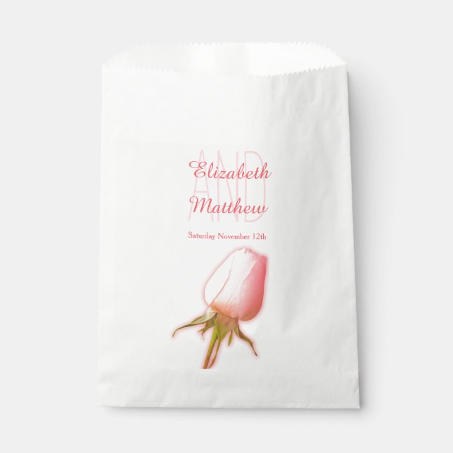 Watercolor single pink rose bud wedding favor bag (Front)