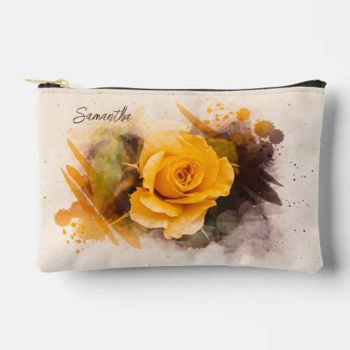 Watercolor Single Yellow Rose Accessory Pouch