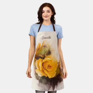 Watercolor Single Yellow Rose Apron