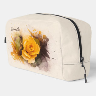 Watercolor Single Yellow Rose Dopp Kit