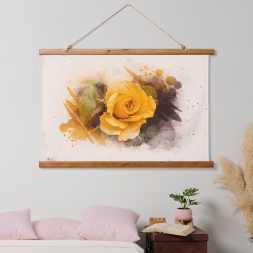 Watercolor Single Yellow Rose Hanging Tapestry