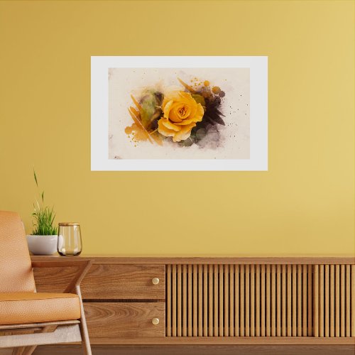 Watercolor Single Yellow Rose Poster