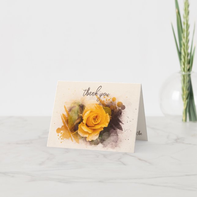 Watercolor Single Yellow Rose Thank You Card (Front)