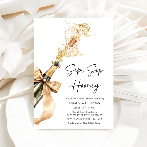 Watercolor Sip Sip Hooray Champagne Bridal Shower Invitation