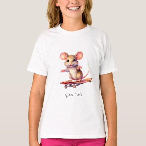 Watercolor Skateboard Mouse Girl T_Shirt