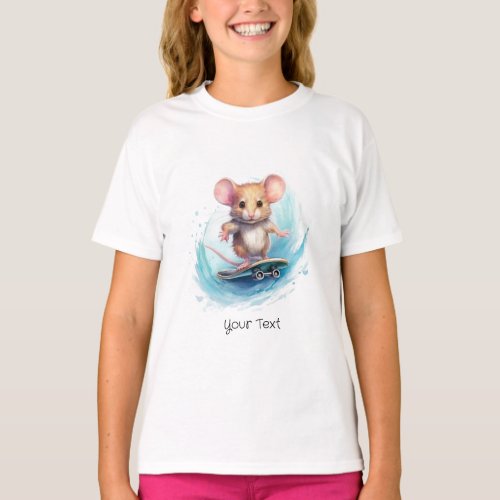 Watercolor Skateboard Mouse Girl T_Shirt