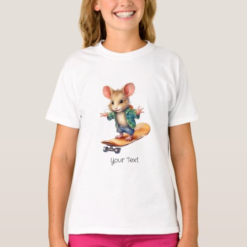 Watercolor Skateboard Mouse Girl T_Shirt