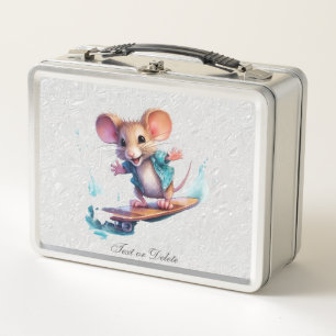 Watercolor Skateboard Mouse Metal Lunch Box