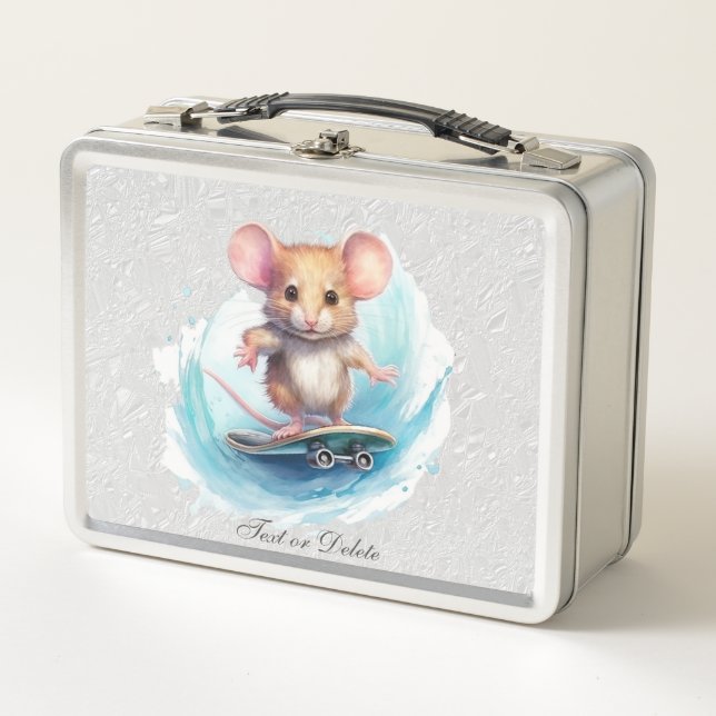 Watercolor Skateboard Mouse Metal Lunch Box (Front)