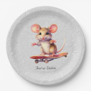 Watercolor Skateboard Mouse Paper Plate
